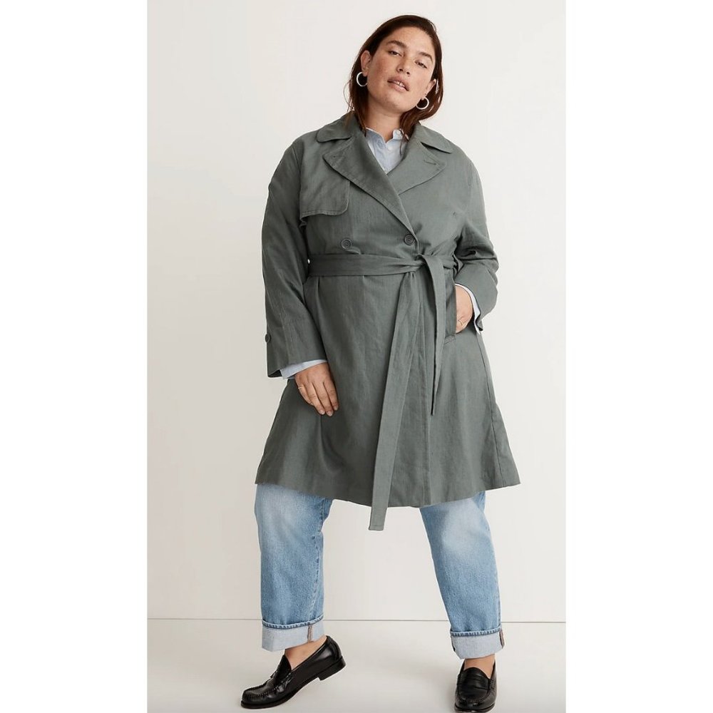 Madewell $188 Plus Textural Trench Coat Size 1X Architect Green NK352